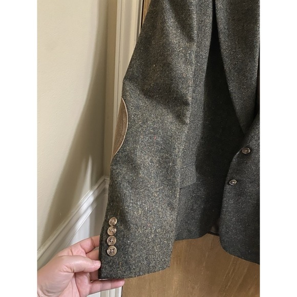 Austin Reed Blazer Mens 44L Tweed Suede Elbow Patches Pure Virgin Wool Gray/Brwn - Picture 9 of 15